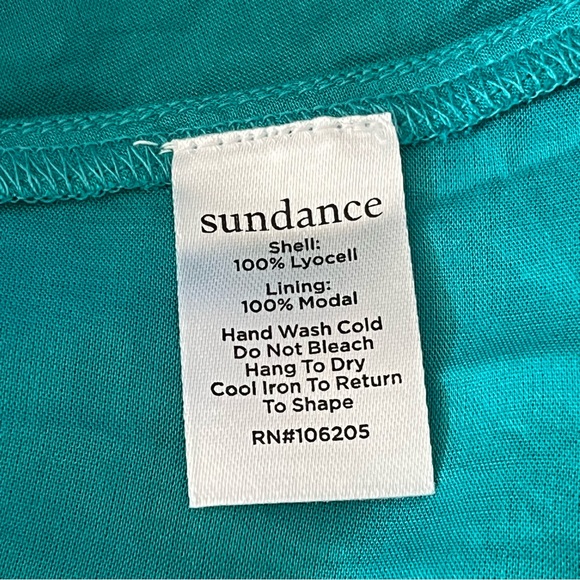 Sundance Monaco Meetup Midi Dress Large Chiffon Flutter Sleeve Tiered Teal Green - Picture 8 of 16